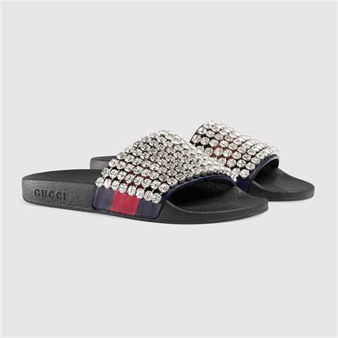 gucci web slide sandal with crystals|Gucci web slide sandal women's.